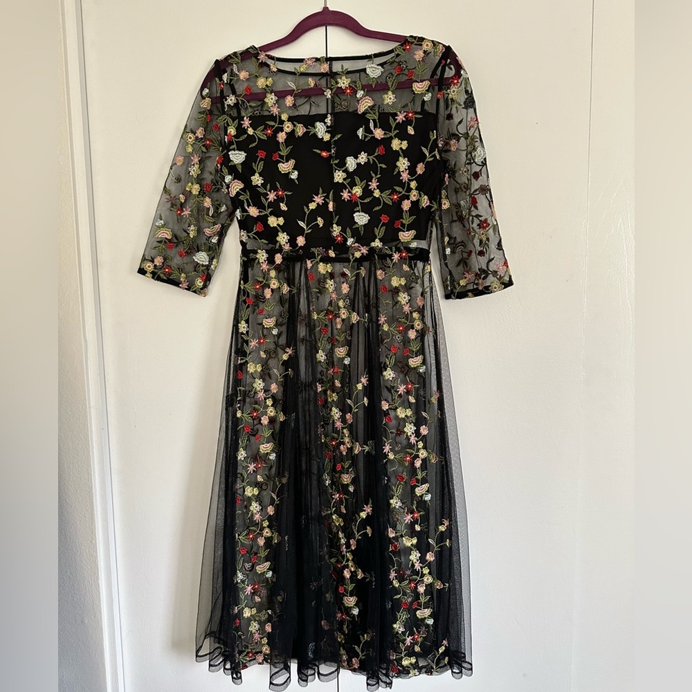 Vintage Sheer Mesh Floral Dress